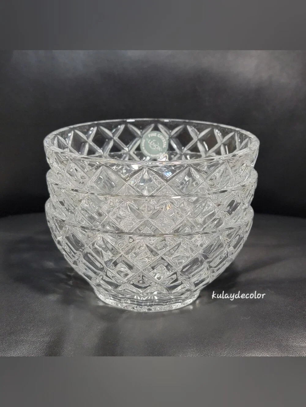 Lenox Fine Crystal Dessert Bowls Set of 3 Starburst Base Diamond Cut Pattern 5
